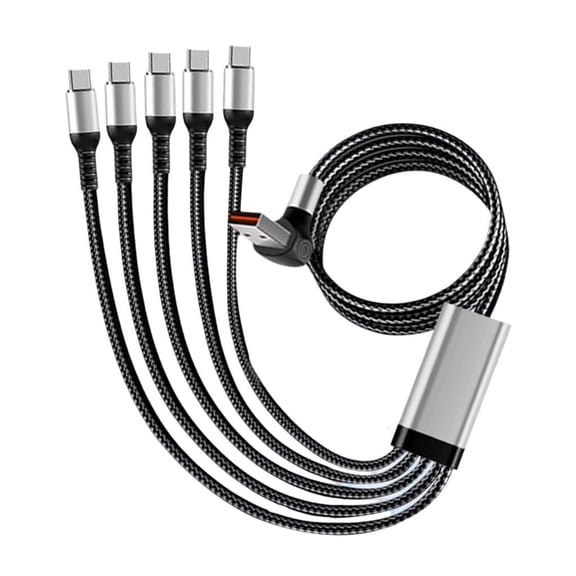 Cosemary 66W Charging Data Cord for Cellphone 90 Degree USB A to 5 Type-C Splitter Cable