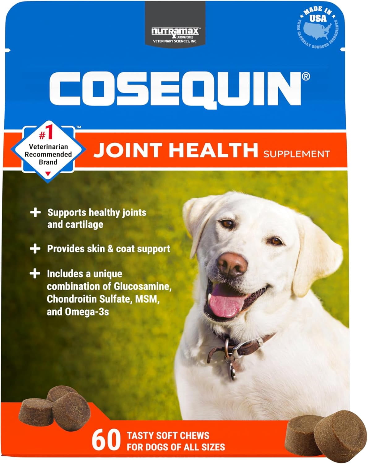 Nutramax Cosequin for Dogs Joint Health Supplement, Contains Glucosamine for Dogs, Plus Chondroitin, MSM and Omega-3s, Joint and Skin and Coat Health, For All Breeds and Sizes, Soft Chews, 60 Ct.