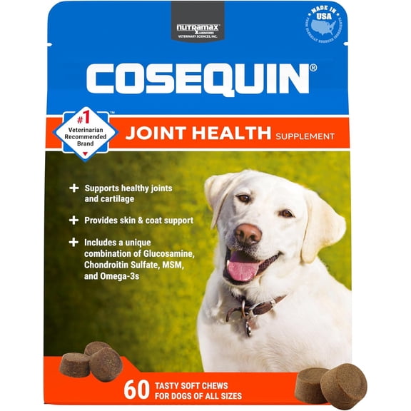 Nutramax Cosequin for Dogs Joint Health Supplement, Contains Glucosamine for Dogs, Plus Chondroitin, MSM and Omega-3s, Joint and Skin and Coat Health, For All Breeds and Sizes, Soft Chews, 60 Ct.