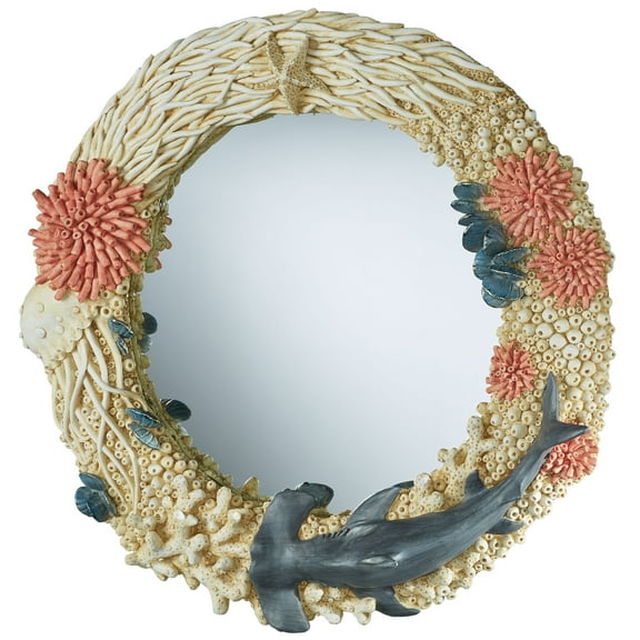 Cosette Coral Coastal Dimensional Round Wall Mirror Cream 20 in diameter x 4 in deep