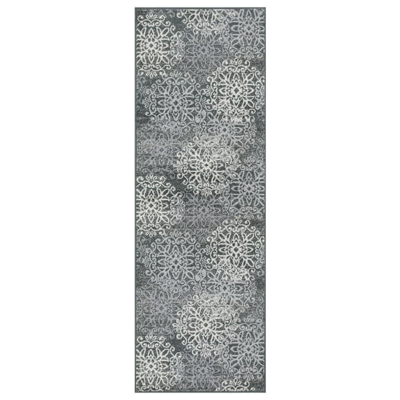 Cosette Modern Polypropylene Floral Medallion Indoor High Traffic Runner Rug - 2' 7" x 8', Slate