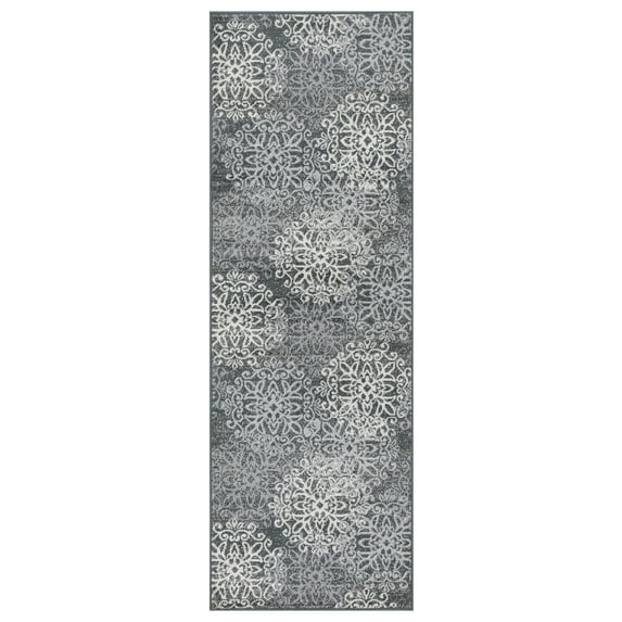 Cosette Modern Polypropylene Floral Medallion Indoor High Traffic Runner Rug - 2' 7" x 8', Slate