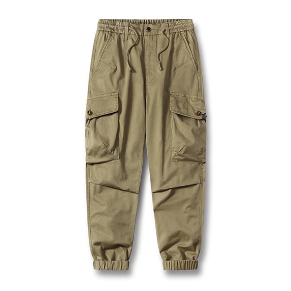 COSFO Carpenter Tactical Pants for Men Stretch Full Taper Yellow Workwear Solid Drawstring Elastic Waist Men Pants