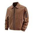 thumbnail image 1 of Cosfo Casual Jacket for Men Bomber Solid Brown Zip Up Heavyweight Jacket with Zipper Pockets Mid-Length Workwear Long Sleeve Slim Hoodless Jackets, 1 of 9
