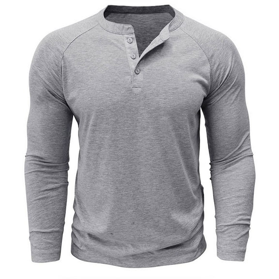 COSFO Casual Shirts for Men Henley Gray Long Sleeve Button Pullover Solid Tshirts Shirts for Men