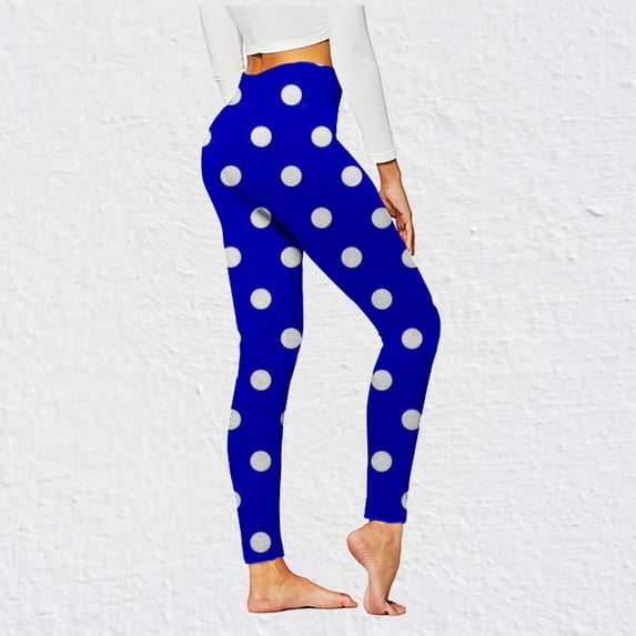 COSFO Casual Women Sweatpants Blue Elastic Waist Polka Dot Yoga Slim Leg Pants Workout Skinny Pants