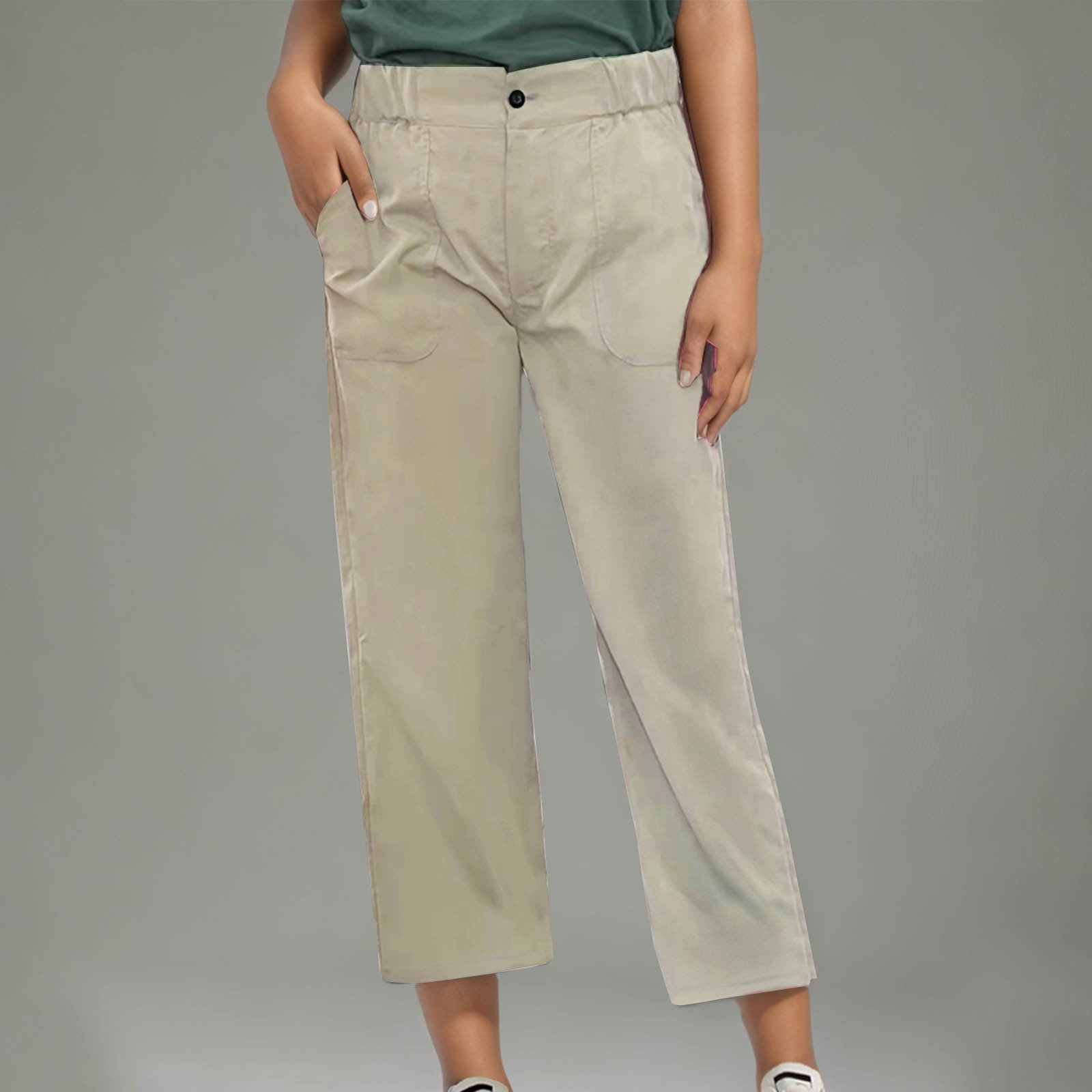 Women's Plain Solid Pant,Biege