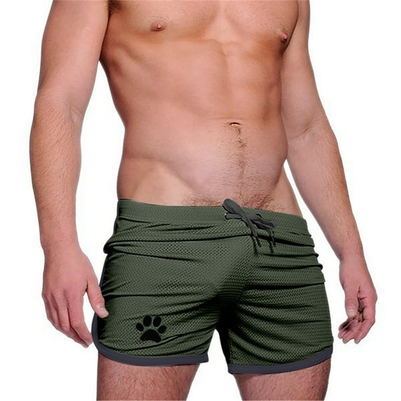 Cosfo Dog Paw Mens Shorts Elastic Waist Board Green Drawstring Casual Shorts Swim Loose Beach Shorts
