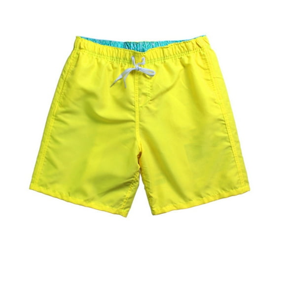 COSFO Drawstring Shorts Men Yellow Elastic Waist Board Solid Casual Shorts Quick Dry Loose Beach Shorts