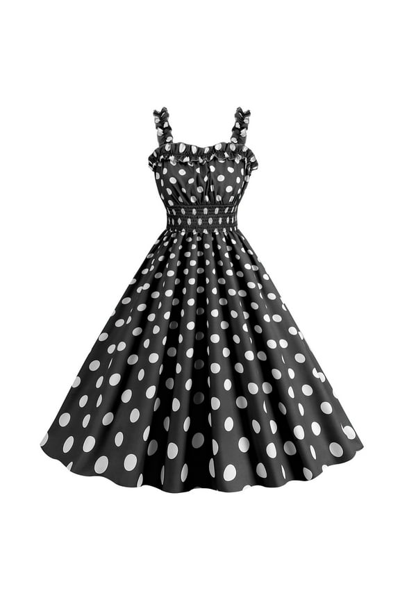 Dresses for Women 2024 Off The Shoulder Polka Dot Black Frocks Casual Sleeveless Round Neck Dresses Frocks for Women Knee Length