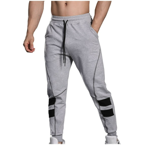 COSFO Gray Sweatpants for Men Full Taper Joggers Athleisure Drawstring Elastic Waist Colorblock Mens Pants Relaxed Fit