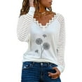 Cosfo Gray Women Shirts Long Sleeve Floral Casual VNeck Top Cut Out T