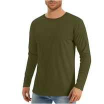 COSFO Long Sleeve Men Shirt Crew Neck Green Casual Solid Pullover Tee ...