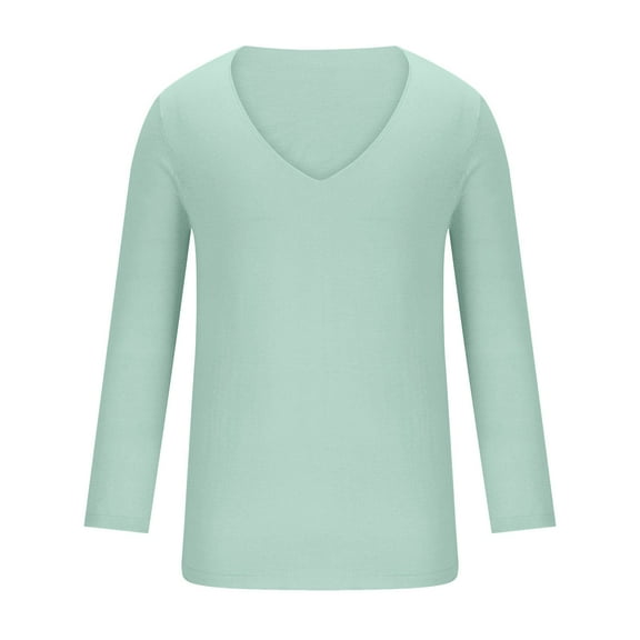 COSFO Green Mens Shirts Long Sleeve V-Neck Casual Pullover Solid Oversized Tshirts for Men