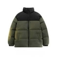 thumbnail image 1 of Cosfo Green Mens Winter Jacket Puffer Casual Zip Up Colorblock Heavyweight Jacket Stand Collar with Pocket Warm Long Sleeve Loose Hoodless Jacket, 1 of 3