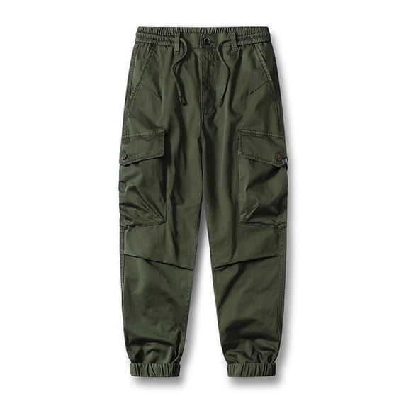 COSFO Green Tactical Pants for Men Full Carpenter Taper Workwear Solid Elastic Waist Drawstring Mens Pants
