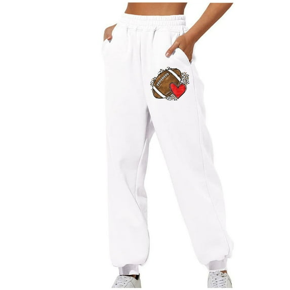 COSFO Joggers Sweatpants for Women High Elastic Waisted Rugby White Casual Taper Pants Loose with Pocket Pants