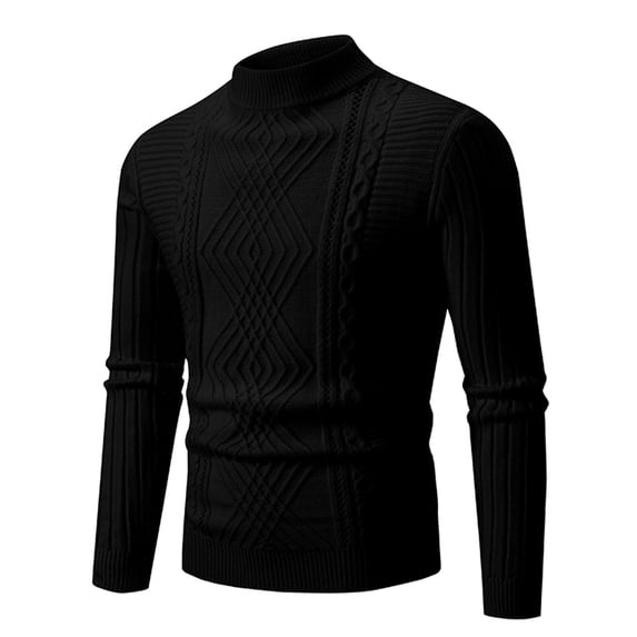 COSFO Knit Sweaters for Men Solid Mock Neck Long Sleeve Black Sweaters Drop Shoulder Pullover Sweaters for Men Big And Tall