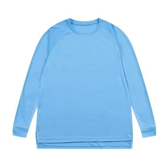 COSFO Long Sleeve Mens Shirts Casual Crew Neck Blue Pullover Solid Oversized Tshirts for Men
