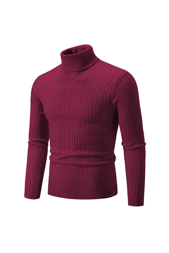 Long Sleeve Sweaters for Men Solid Red Turtleneck Ribbed Knit Sweaters Drop Shoulder Casual Pullover Sweaters for Men