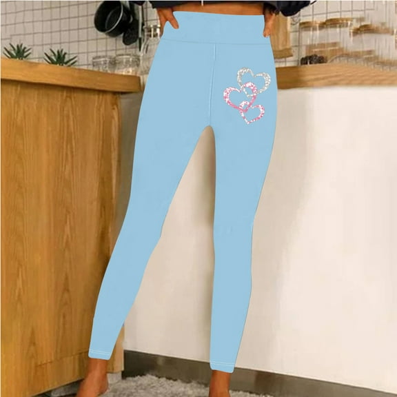COSFO Love Heart Womens Sweatpants Casual Blue High Waisted Yoga Slim Leg Pants Workout Skinny Pants