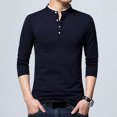 thumbnail image 1 of COSFO Men Shirt Blue Long Sleeve Henley Casual Pullover Button Solid Oversized Tshirts for Men, 1 of 4