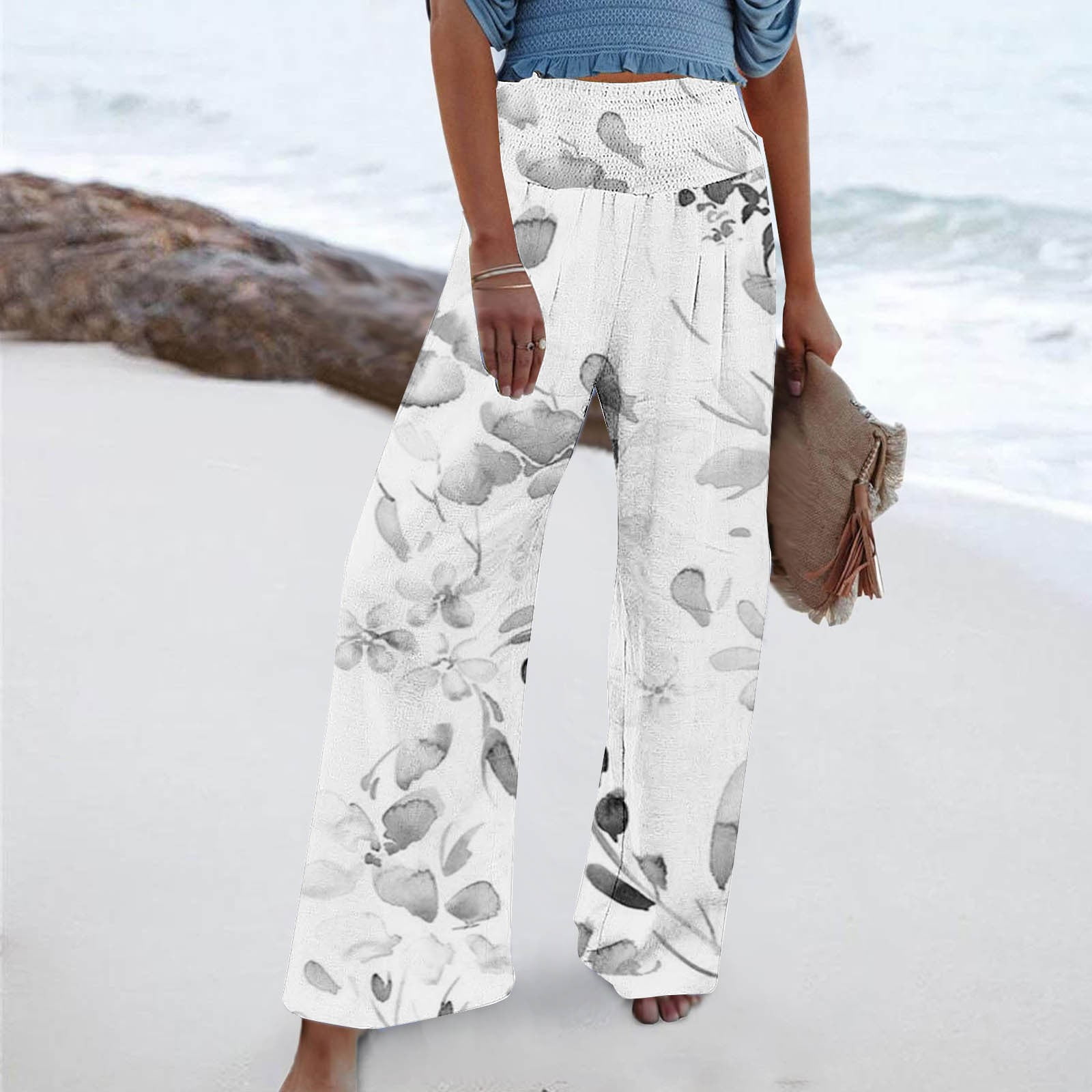 JWD Women's Flowy Wide Leg Pants with Elastic Waistband