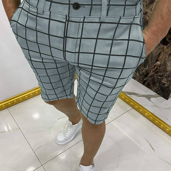 COSFO Plaid Shorts Men Green Board Comfort Waist Casual Shorts Beach Loose Shorts