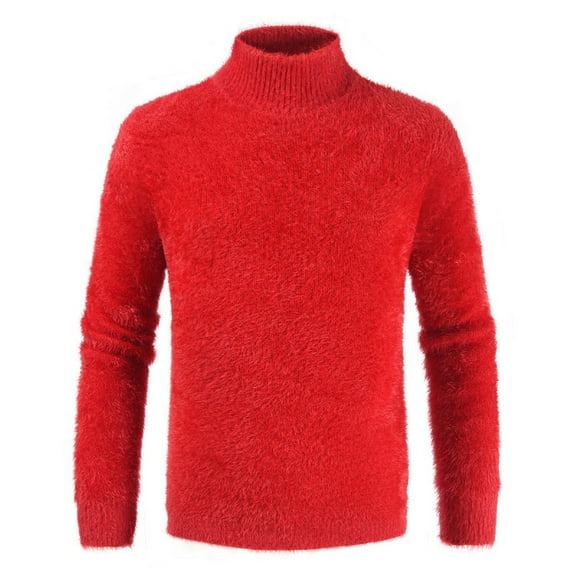 COSFO Red Fall Sweaters Men Knit Long Sleeve Solid Crew Neck Sweaters Drop Shoulder Pullover Sweaters for Men Big And Tall
