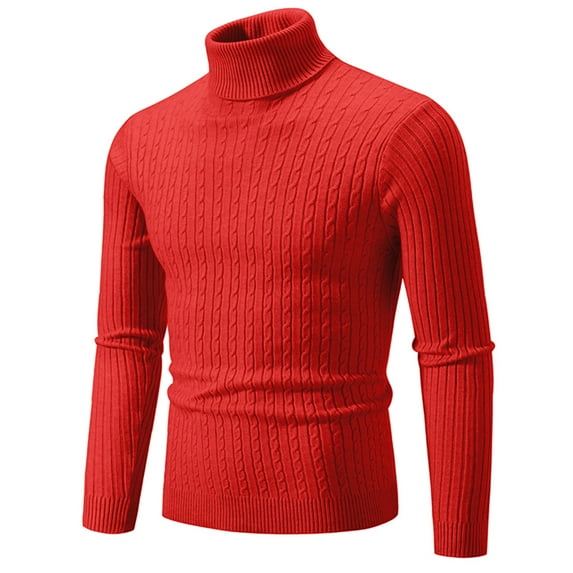 COSFO Ribbed Knit Sweaters for Men Turtleneck Solid Long Sleeve Red Sweaters Drop Shoulder Casual Pullover Sweaters for Men