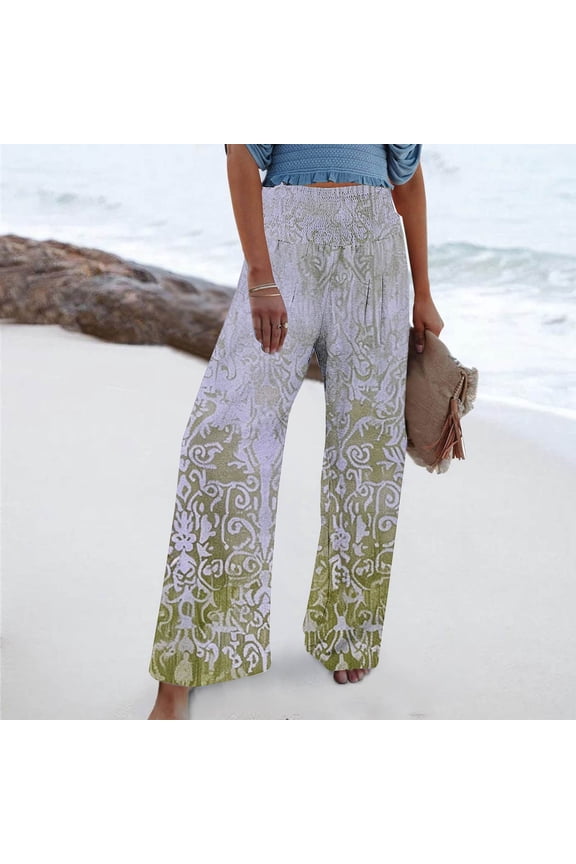 Vintage Fall Pants for Women 2024 Casual High Elastic Waisted Palazzo Yellow Wide Leg Pants with Pocket Loose Pants