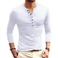 thumbnail image 1 of COSFO White Men Shirt Casual Long Sleeve Henley Button Pullover T Shirts Men, 1 of 3