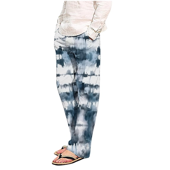 COSFO White Mens Sweatpants with Pockets Full Straight-Leg Joggers Casual Pull-On Comfort Waist Tie Dye Mens Pants Slim Fit