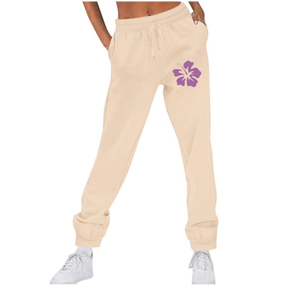 COSFO Yellow Sweatpants for Women Tapered Athletic Floral Drawstring Loose Pants Joggers Casual Full Length Breathable Elastic Waist Pants