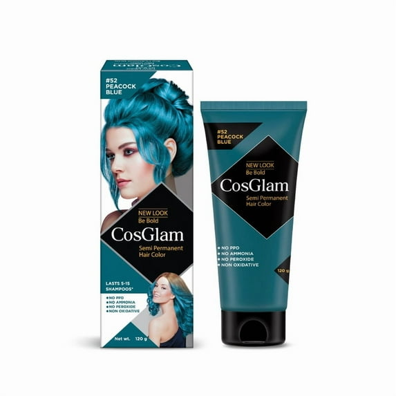 Cosglam Semi Permanent Hair Color Dye, Full Coverage, All Hair Type | Peacock Blue| 4.06 Oz