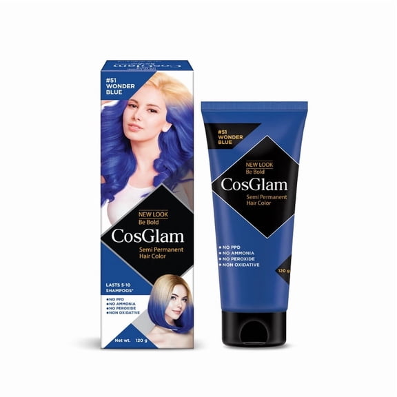 Cosglam Semi Permanent Color Dye, Full Coverage, All Hair Type | Wonder Blue| 4.06 Oz