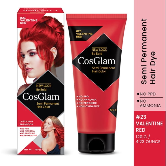 Cosglam Semi Permanent Color Dye, Full Coverage, All Hair Type | Valentine Red| 120g / 4.23 oz