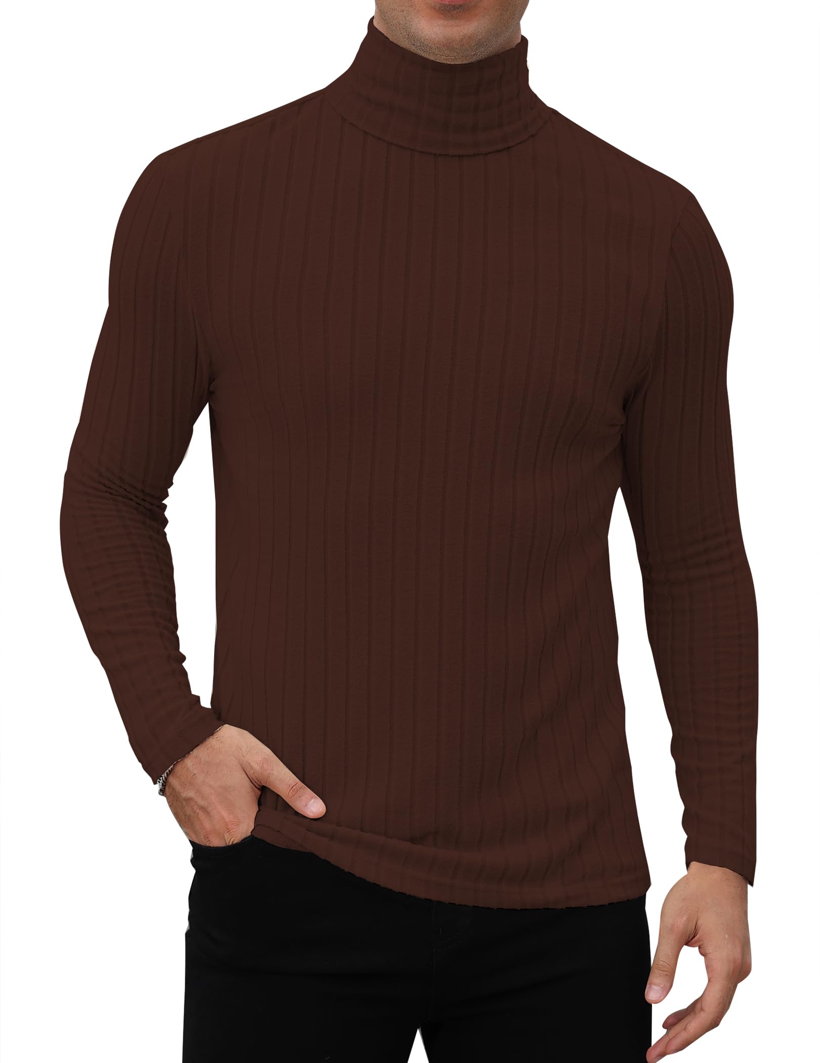 Coshow Men Turtleneck Sweater Long Sleeve T Shirts Knit Casual Slim Fit ...