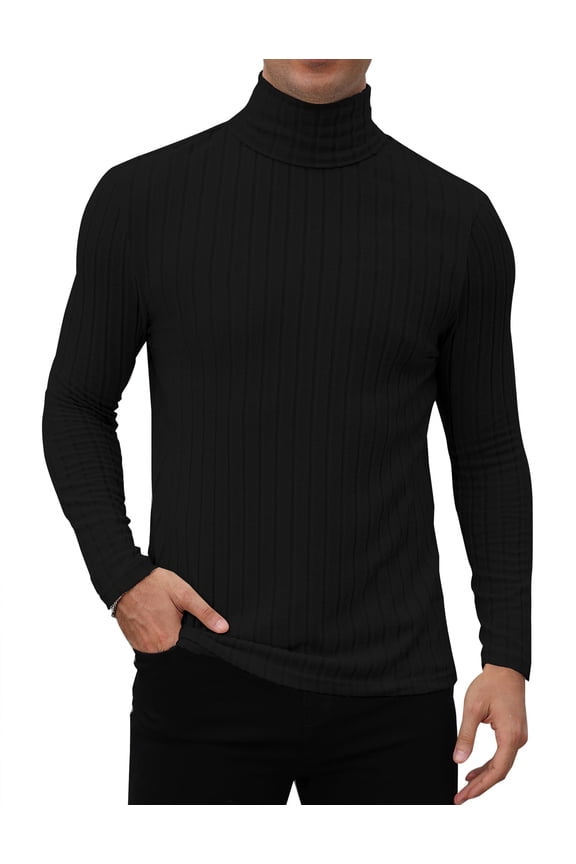 Men Turtleneck Sweater Long Sleeve T Shirts Knit Casual Slim Fit Ribbed Pullover Tops