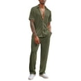 thumbnail image 1 of Coshow Men's 2 Piece Outfit Casual Short Sleeve Button Down Shirt Beach Summer Loose Pant Sets, 1 of 7