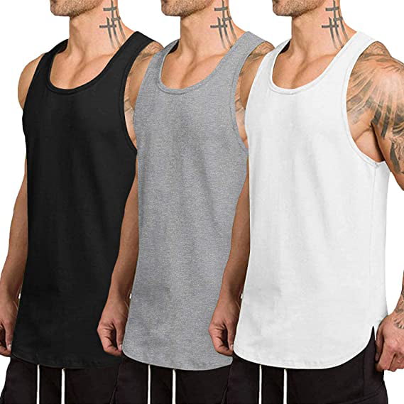HIMONE Mens Workout Tank Tops 2 Pack Gym Shirts Muscle Cut off Tee Quick  Dry Tops Bodybuilding Fitness Sleeveless T Shirts 