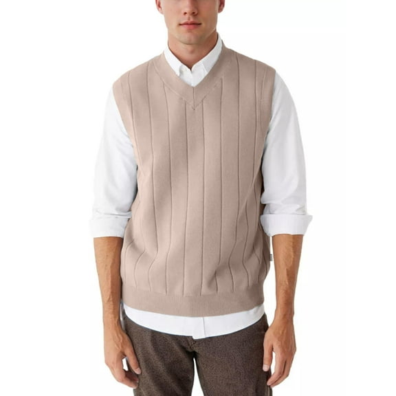 Coshow Men's Sweater Vest V Neck Relaxed Fit Casual Sleeveless Knitted Pullover Sweater