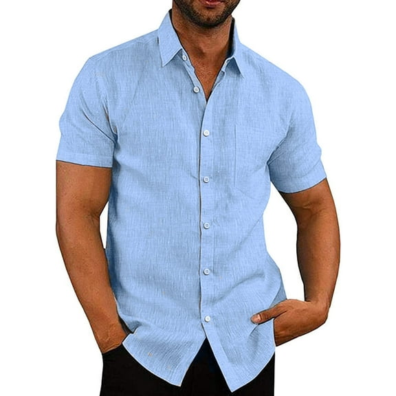 Coshow Men's Casual Button Down Shirts Short Sleeve Linen Shirts Summer Beach Dress Shirt
