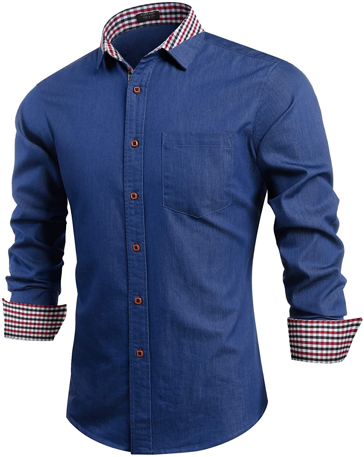 Coshow Men's Casual Dress Shirt Button Down Shirts LongSleeve Denim
