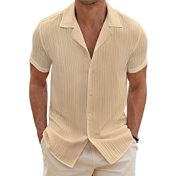 Coshow Men's Short Sleeve Shirts Button Down Casual Shirt Fashion Textured Summer Beach Top