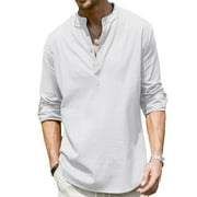 Coshow Men's Cotton Linen Shirt Long Sleeve Casual Stylish Beach T Shirts for Men