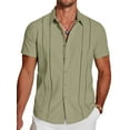 thumbnail image 1 of Coshow Men's Button Down Short Sleeve Shirt Cuban Guayabera Casual Summer Linen Beach Shirt, 1 of 5