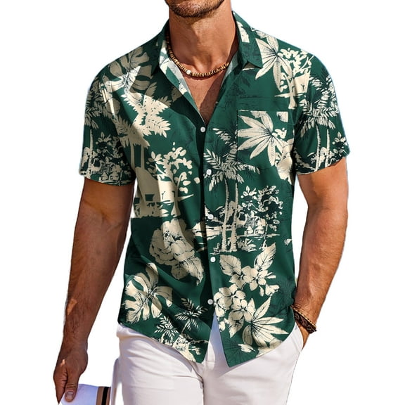 Coshow Men's Hawaiian Beach Shirt Short Sleeve Floral Button Down Holiday Shirts S-XXXL