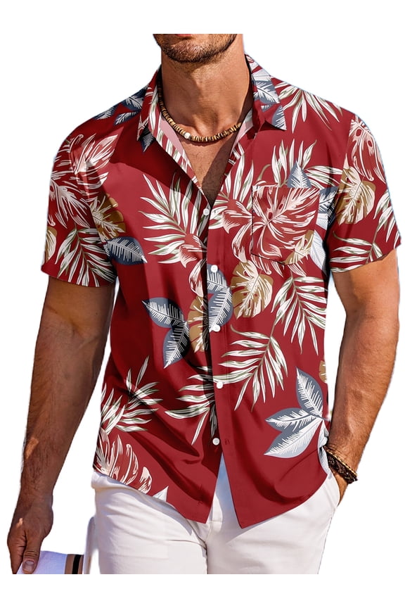 Men's Hawaiian Beach Shirt Short Sleeve Floral Button Down Holiday Shirts S-XXXL