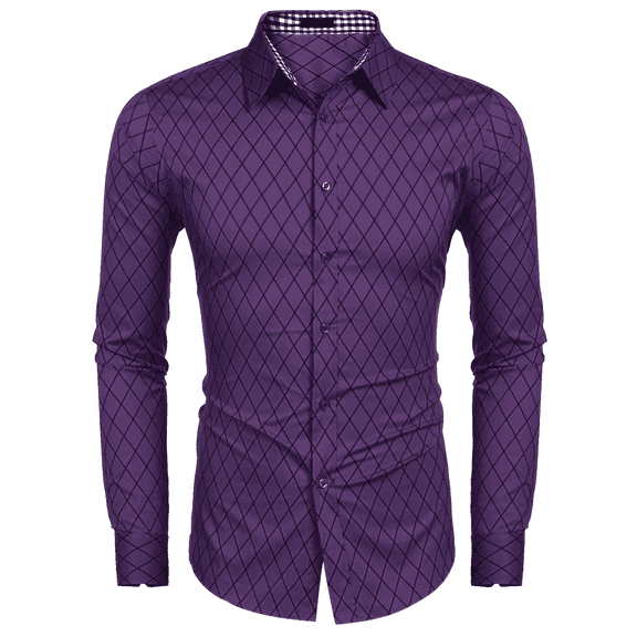 Coshow Men's Long Sleeve Business Dress Shirt Casual Slim Fit Button Down Shirt